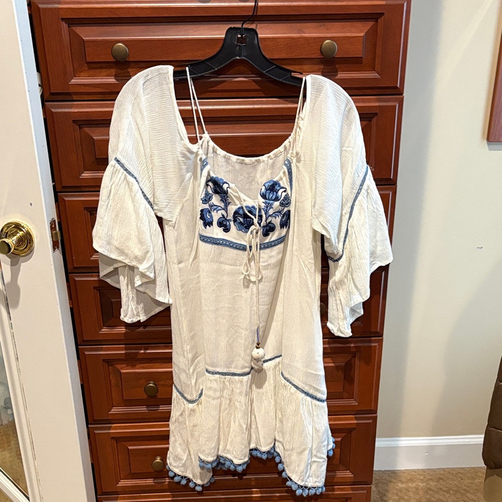 Swim cover-up dress Blue and White bohemian style